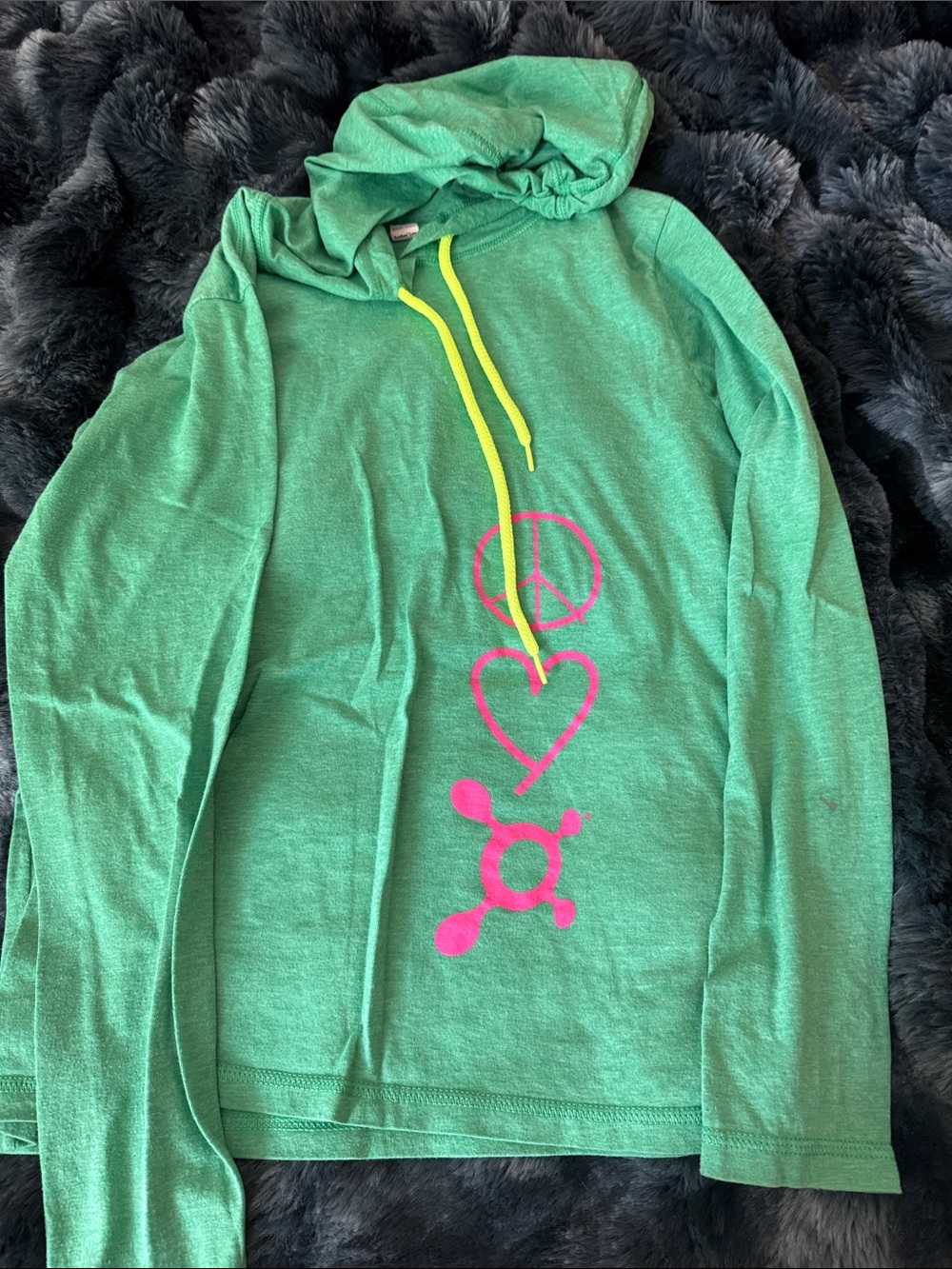 Orangetheory Green Hoodie with Pink Graphic and Yellow Drawcord